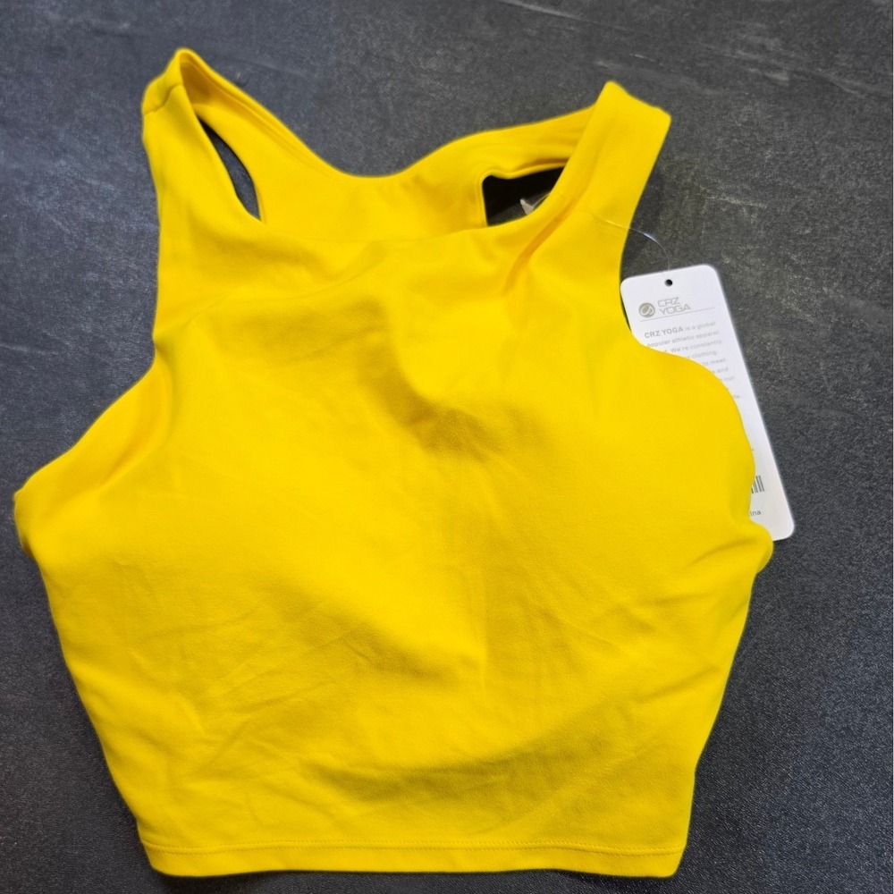 CRZ YOGA High Neck Yoga Bra Crop Tank Top Yellow Size M(8/10) H1695